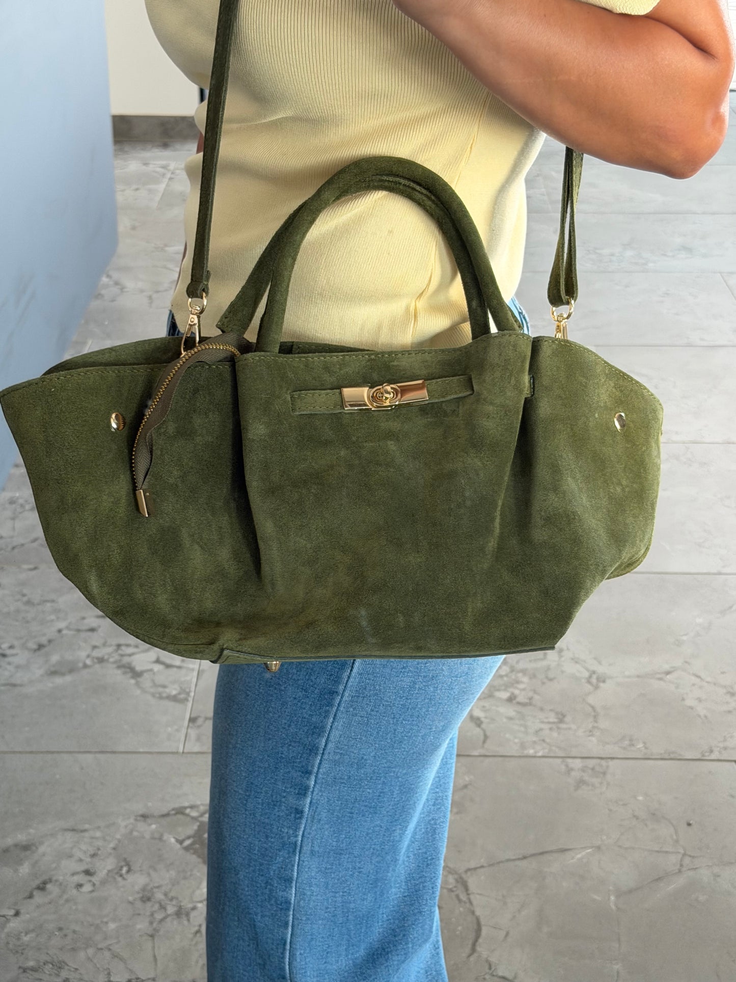 Sac cuir suédé vert Capri