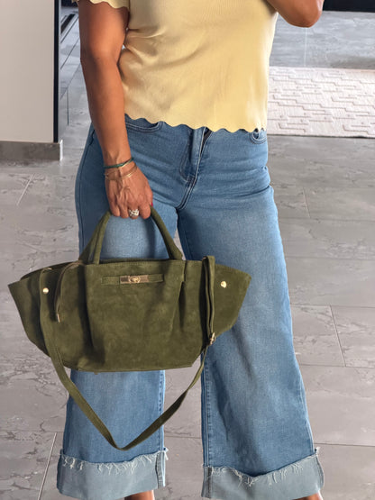 Sac cuir suédé vert Capri