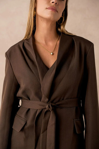 Blazer Marron femme ouvert avec ceinture - NMDRESS