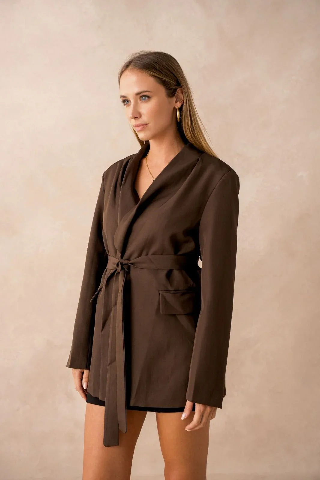 Blazer Marron femme ouvert avec ceinture - NMDRESS