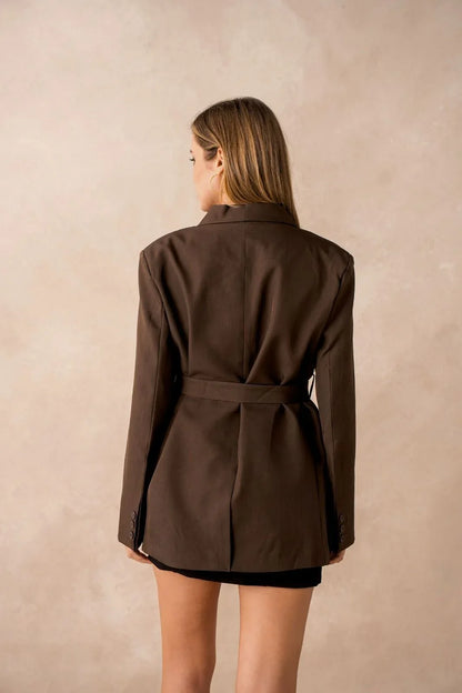 Blazer Marron femme ouvert avec ceinture - NMDRESS
