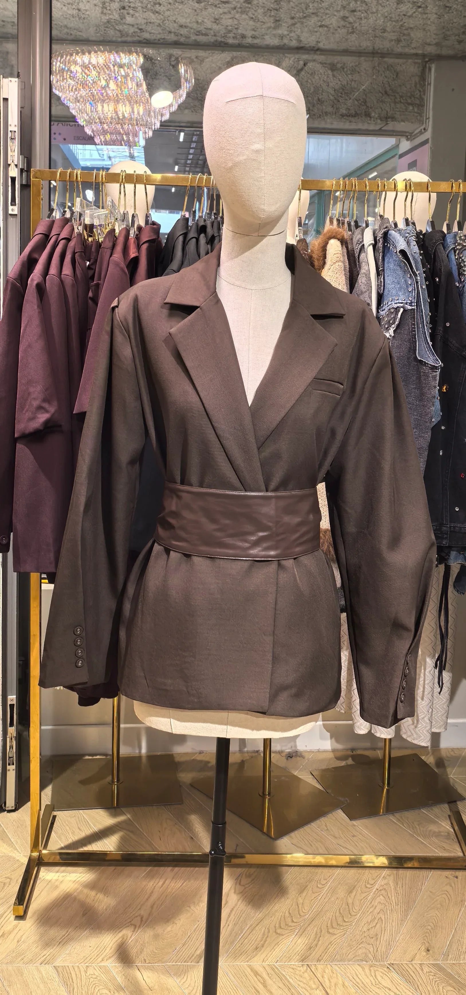 Blazer Marron oversize femme à ceinture large Augustine - NMDRESS