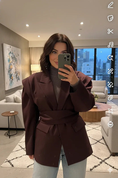 Blazer bordeaux Femme Épaulettes Déstructurées - NMDRESS