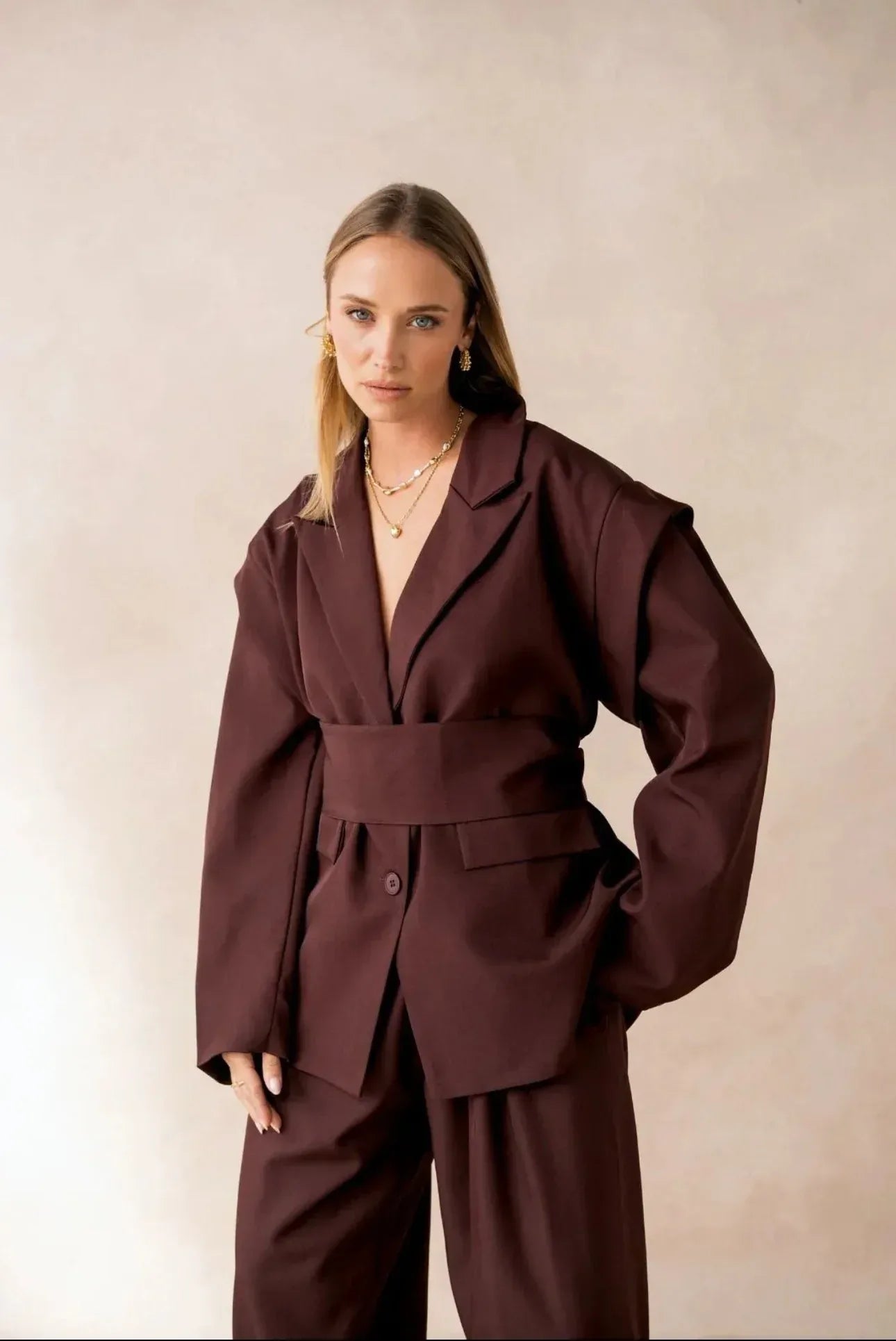 Blazer bordeaux Femme Épaulettes Déstructurées - NMDRESS