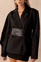 Blazer noir oversize femme à ceinture large Augustine - NMDRESS