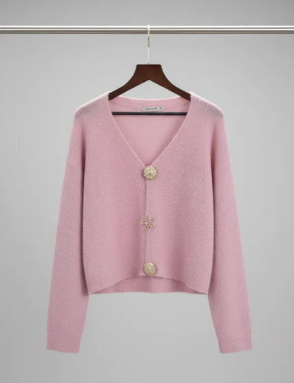 Cardigan rose bouton bijoux doré - NMDRESS