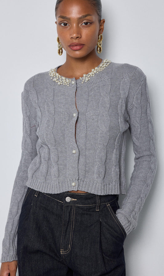 Cardigan gris col perlé - NMDRESS