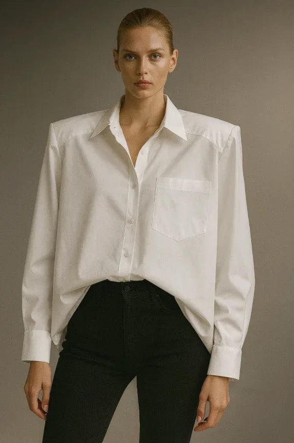 Chemise blanche uni avec épaules structurées - NMDRESS
