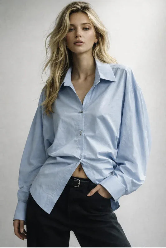 Chemise en coton Bleu au design structuré - NMDRESS