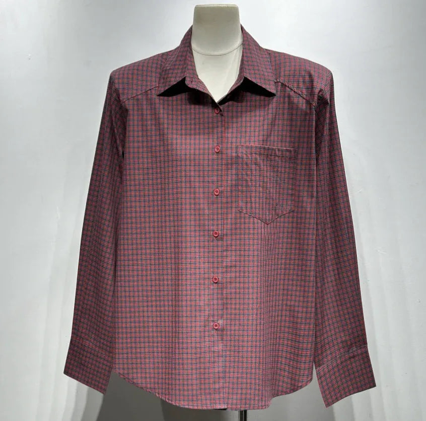 Chemise en coton Bordeaux motif carreaux avec épaulettes intégrées - NMDRESS