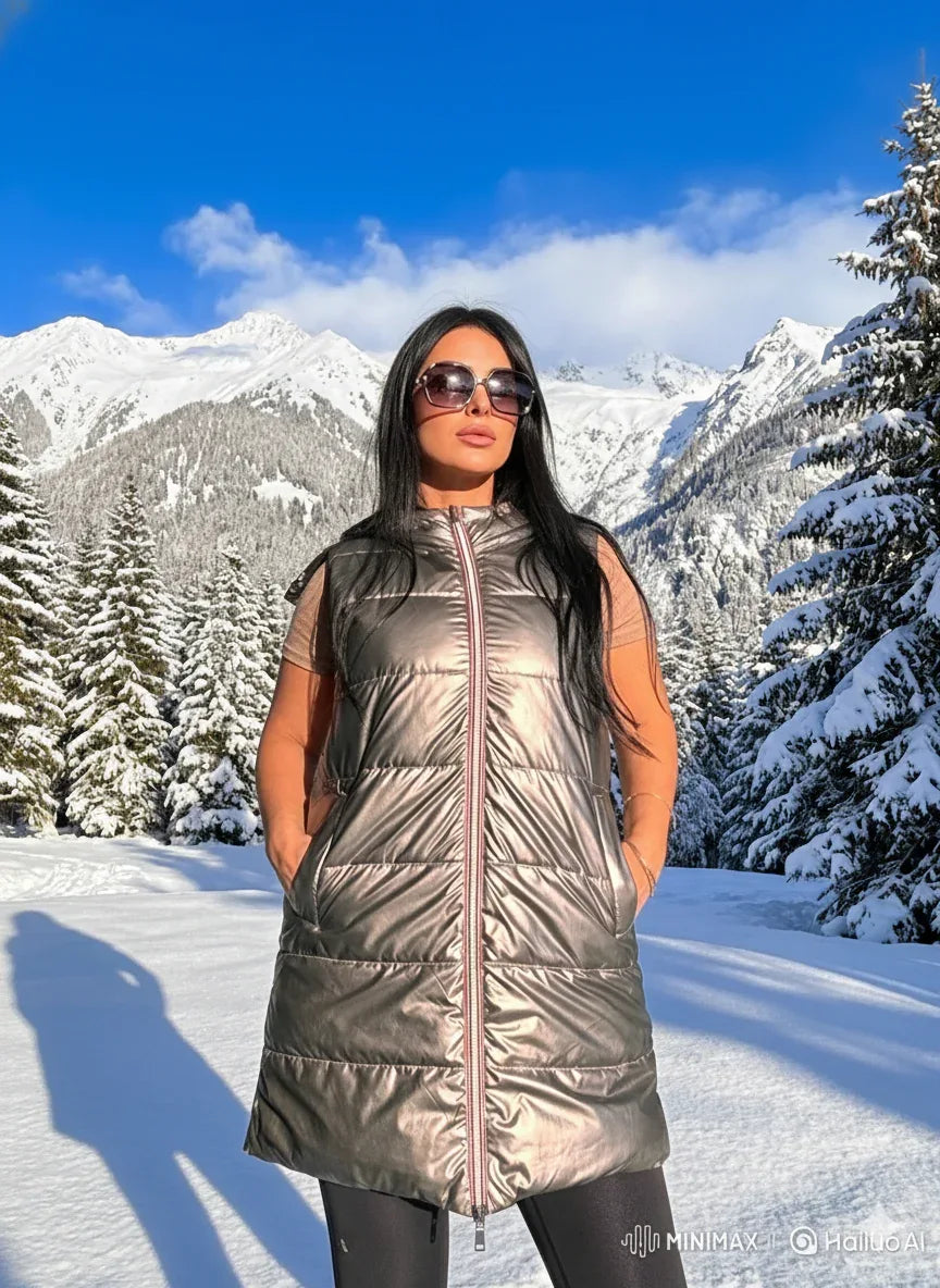 Doudoune sans manche ELLA mi-longue réversible Argent/Noir - NMDRESS