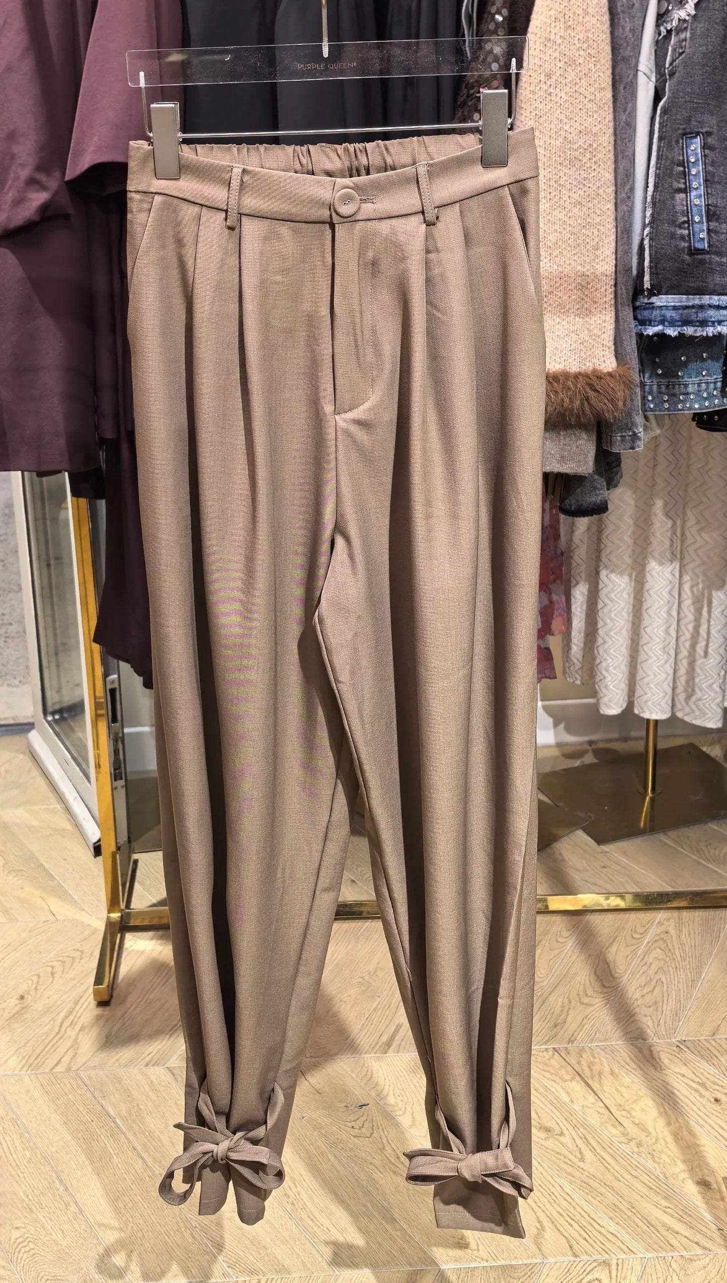 Pantalon femme taupe large noué à la cheville Auguste - NMDRESS