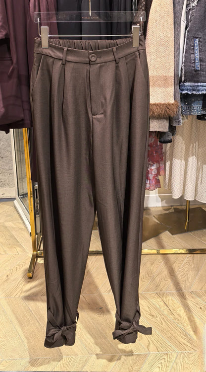 Pantalon femme marron large noué à la cheville Auguste - NMDRESS