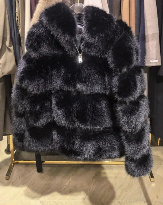 Manteau fausse fourrure avec capuche Noir - NMDRESS