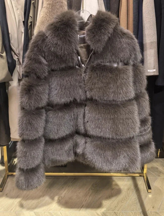 Manteau fausse fourrure marron - NMDRESS