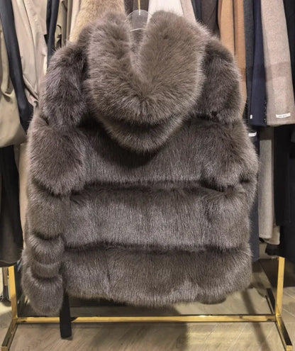 Manteau fausse fourrure marron - NMDRESS