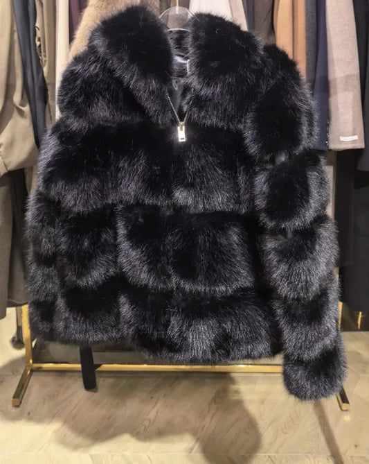 Manteau fausse fourrure avec capuche Noir - NMDRESS