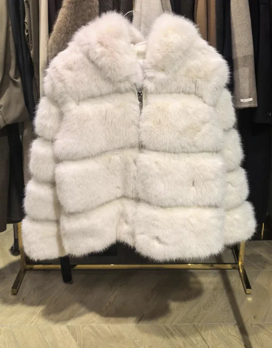 Manteau fausse fourrure avec capuche crème - NMDRESS