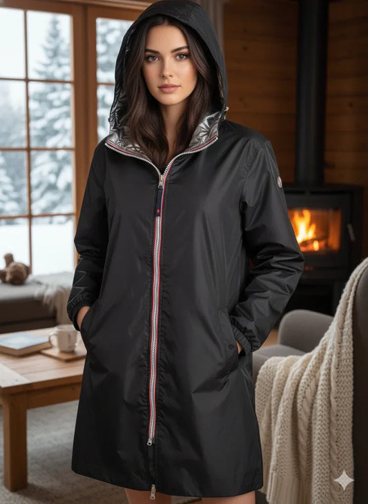 Parka Paris réversible mi-longue Argent/Noir - NMDRESS