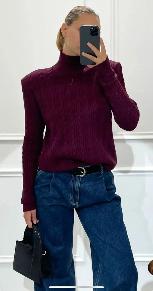 Pull structuré à tricot avec épaulettes Beige - NMDRESS