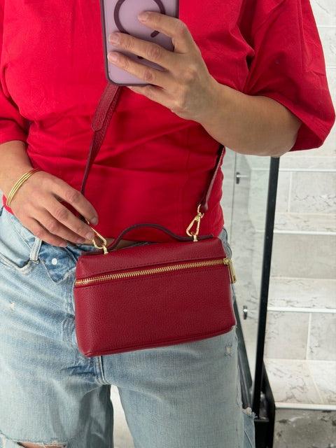 Sac mini pouch signature cuir grainé rouge