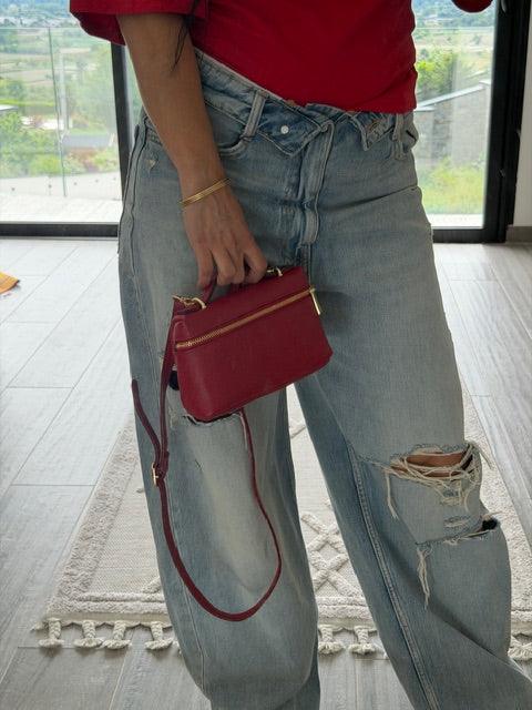 Sac mini pouch signature cuir grainé rouge