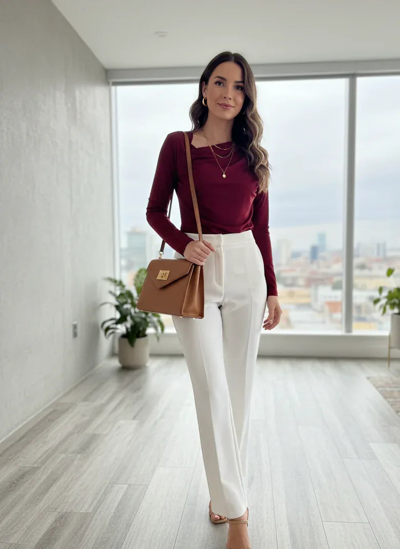 Top drapé à manches longues burgundy - NMDRESS