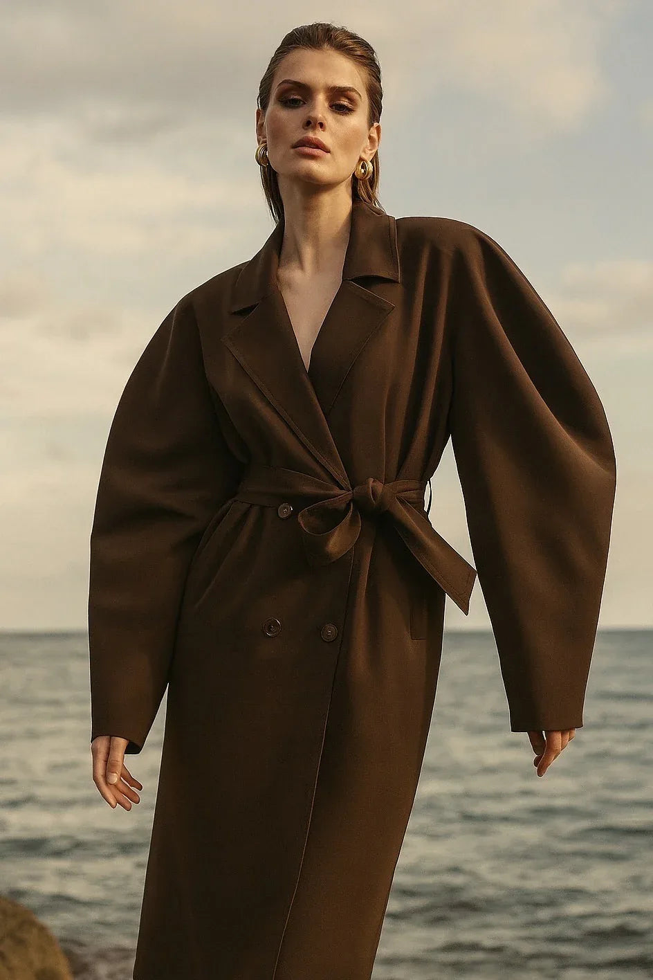 Trench manche bouffante marron Eva - NMDRESS